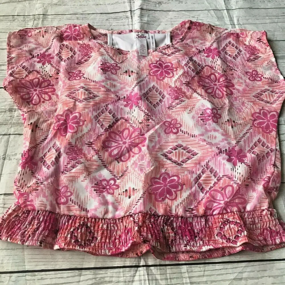Justice Girl’s Pink Floral Tribal Print Elastic Blouse Kid’s Youth Size 8